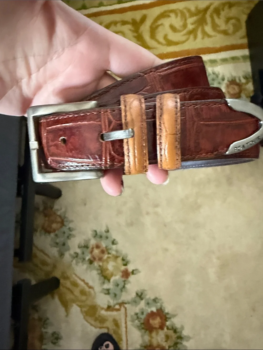 PGA TOUR Brown Leather Men's Belt Brown Silvertone Buckle Size 50